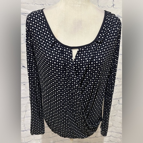 Ann Taylor Polka Dot Front Navy Back Long Sleeve Blouse Size Medium - Picture 1 of 6